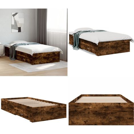 Bettgestell mit Schubladen Räuchereiche 90x190 cm Holzwerkstoff - Bettesrahmen - Holzbettrahmen - Schubladentresore - Doppelbett - Einzelbett - Home & Living