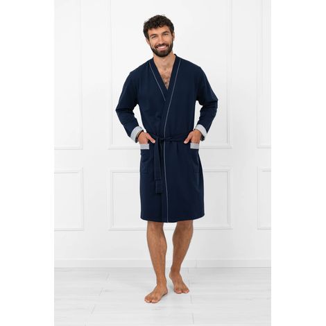 Peignoir Gabriel à manches longues, chiné/bleu marine, taille XXL (1/5)