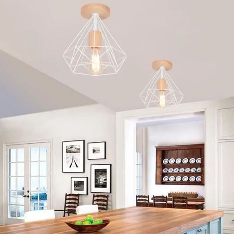 U-do 2pcs Plafonnier Retro en Cage Couloir Lampe Plafonnier Industrielle Métal Vintage Style Edison pour Salon Chambre (1/4)