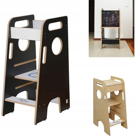 Ayudante de cocina para niños 2 en 1, mesa y silla, color negro PL (1/5)