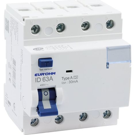 23863 Eur'ohm Interrupteur Différentiel 63a 3p+n 30ma Connexion à Vis Type A