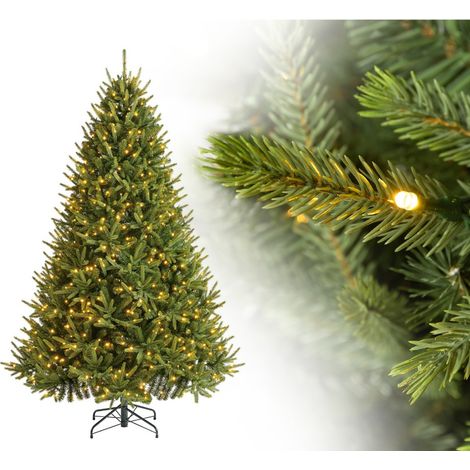 Sapin de Noël artificiel 228 cm – Aspect naturel avec 2954 branches flexibles – Guirlande lumineuse LED 700 – Support en métal inclus – Evergreen (1/5)