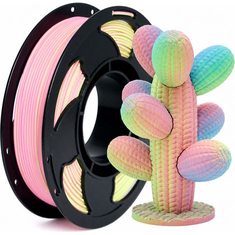 Filament PLA Tricolore Mat pour Impression 3D, Jaune Bleu et Rose (1/5)