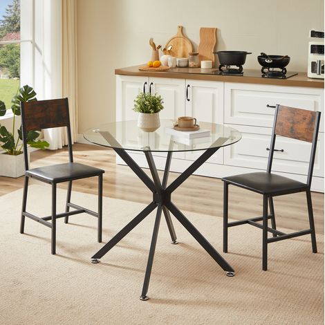 Table de salle à manger ronde en verre trempé avec pieds métalliques, design moderne, noire (1/5)
