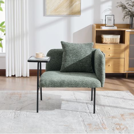 Fauteuil de relaxation avec table d'appoint, 86 x 72 x 71 cm, chenille vert HAVRYA (1/5)