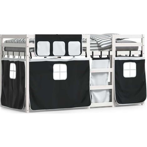 Maison Exclusive - Etagenbett mit Vorhängen Weiß Schwarz 90x200 c