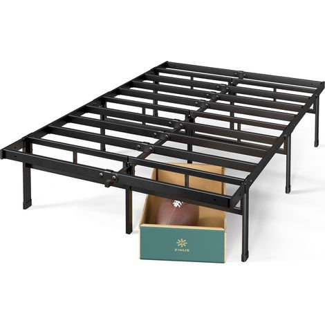 Zinus Justin Letto Rete Una Piazza e Mezza 120x190 cm - Struttura Letto con Doghe in Metallo Incluse - Altezza 36 cm con Spazio Sottostante - Facile da Montare - Nero (1/5)
