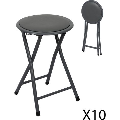 Set di 10 sgabelli pieghevoli - Collezione BASICUS, colore nero, seduta in PU, diametro 30 cm, altezza 45 cm (1/4)