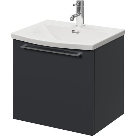 Napoli 390 Gloss Grey 500mm Wall Mounted Single Drawer Vanity Unit with Arc Basin - 500mm - Chrome 320mm Handle