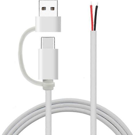 Câble d'alimentation de remplacement DIY 5V/2A USB Type C mâle 2 broches avec queue de cochon pour LED-Type C plus USB- (1/5)