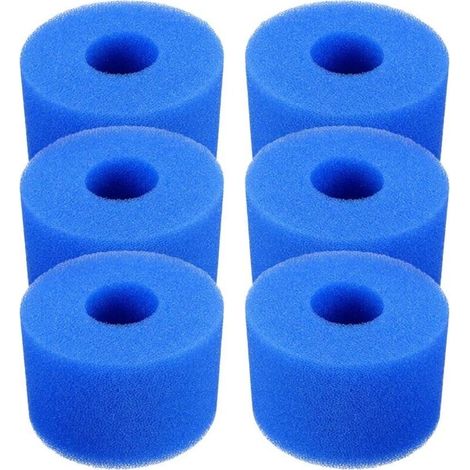 Lot de 6 cartouches de filtre de piscine réutilisables et lavables en mousse 108×73×40mm (bleu) (1/4)