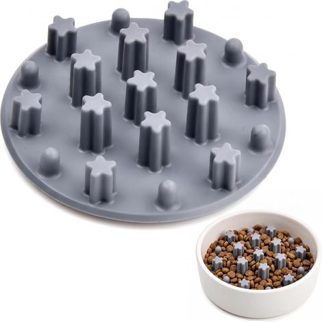 Silicone Anti Glutton Dog Bowl Slow Feeder with 19 Non-Slip Suction Cups, Slow Feeding Bowl Small, Easy to Clean, Maze Bowl for Healthy Digestion (Grey, 10 x 2.2 cm) (1/5)