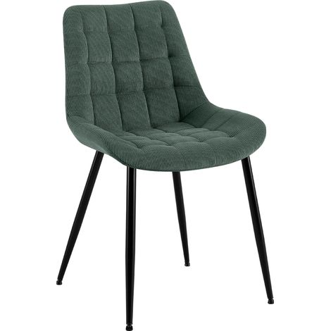 Chaise de salle à manger x1 rembourrée à coutures décoratives en velours côtelé vert pieds métal noir 100008262