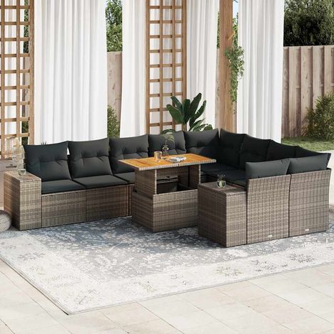 Set sofás jardín y cojines 10 pzas ratán sintético acacia gris vidaXL (1/5)