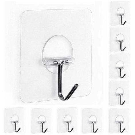 Door Hooks Kitchen Hooks Clear Adhesive Waterproof Reusable Wall Hooks Towel Max 6kg for Home Bathroom Clothes Hats Bags (10 Pack) (1/5)