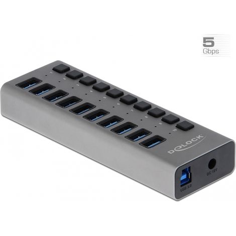 Delock Concentrador externo SuperSpeed USB con 10 puertos + interruptor
