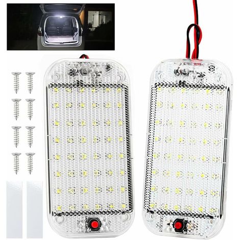 Éclairage intérieur de voiture à LED, pack de 2 48 LED 12 V - 85 V interrupteur d'éclairage intérieur de voiture, Éclairage intérieur de voiture à LED, Éclairage universel blanc pour voiture, camping (1/5)