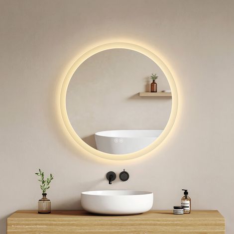 EMKE LED Badspiegel rund 60 cm mit Antibeschlag, 3 Lichtfarben, dimmbar, Touch, Badezimmer Spiegel Wandmontage (1/5)