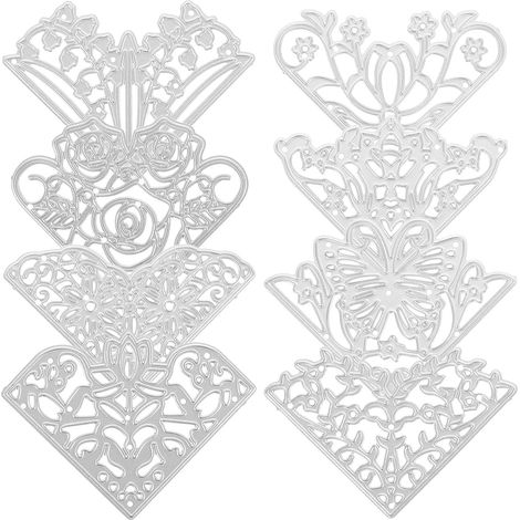 Set mit 8 dreieckigen Stanzformen aus silberfarbenem Kohlenstoffstahl mit Spitzenmuster für DIY-Scrapbooking und Papierkartenherstellung (1/5)