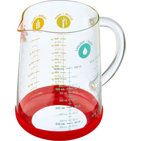 Pebbly PKM-1000R - Misurino/dosatore in Vetro e Silicone, 1 l, 11,9 x 11,9 x 15,8 cm, Multicolore (1/5)