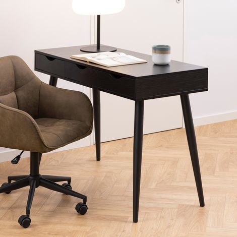 Bureau 3 tiroirs 110x50x77,1 cm décor noir - STOLK (1/5)