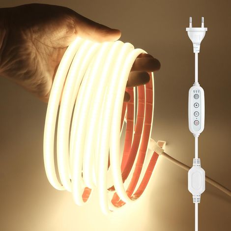 Striscia LED COB dimmerabile con funzione timer, Luce LED IP65 Impermeabile 230V 288 LED/m Striscia autoadesiva in silicone Striscia LED flessibile per interni/esterni (Bianco naturale, 10M) (1/5)