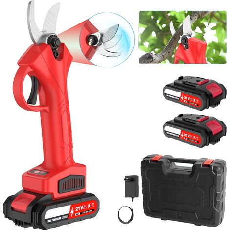 Tijeras de podar eléctricas, motor sin escobillas, mango ergonómico, con 2 baterías. (1/2)