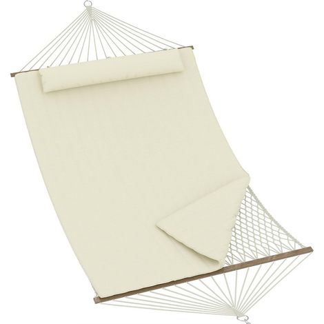 Hamac 2 Places avec Support Réglable en Acier - Avec Oreiller Doux - Charge Max 225 kg - Beige - Jardin, Terrasse & Camping (1/5)