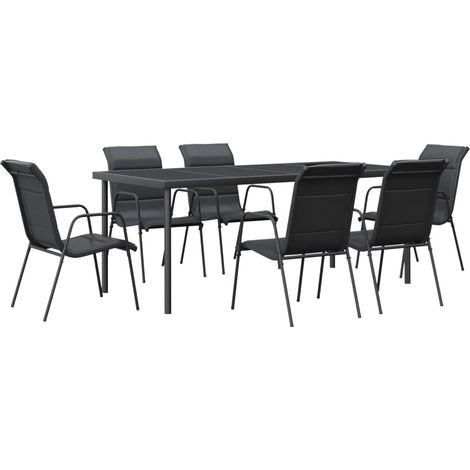 Maison Exclusive - 7-tlg. Garten-Essgruppe Schwarz Stahl und Text