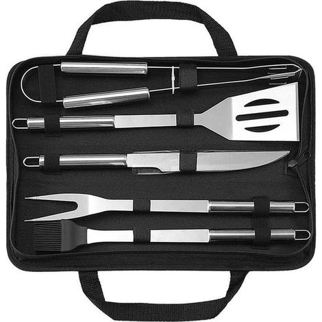 Juego de utensilios para barbacoa, Accesorios de acero inoxidable con bolsas de almacenamiento, Juego de 5 utensilios acero inoxidable barbacoa (1/5)