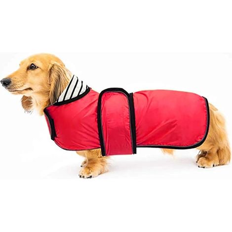 Waterproof Dachshund Dog Jacket, Adjustable Lightweight Coat with Reflective Straps Hole for Harnesses, Clothing Small Medium Large Dogs-Red-XL (1/5)