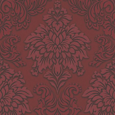 Barock Tapete Profhome 368983 Vliestapete leicht strukturiert mit Ornamenten glitzernd rot silber schwarz 5,33 m2