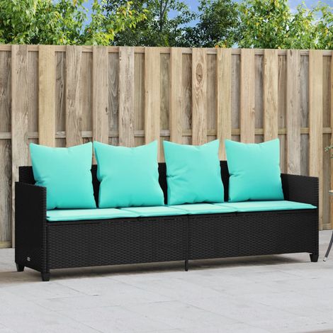 Sonnenliege mit Kissen Schwarz Poly Rattan