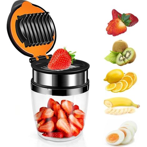 Trancheuse de Fraises à Presse, Coupe-fruits Manuel en Acier Inoxydable Trancheuse Gobelets avec Base Antidérapante Hachoir pour Banane Œufs Raisin Champignon Kiwi (1/5)