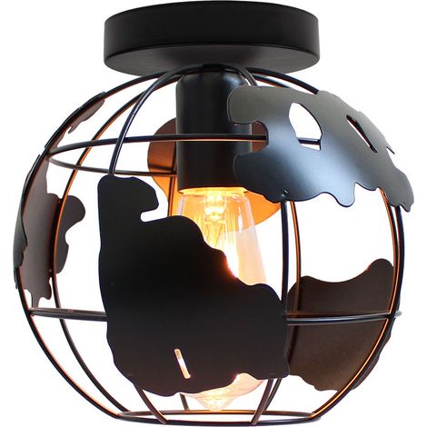 Deckenleuchte Kugel, Deckenlampe im Ø20cm Globus Design, Industrielle Kronleuchter mit Eisen Käfig für Wohnzimmer Schlafzimmer Flur Schwarz 1PCS