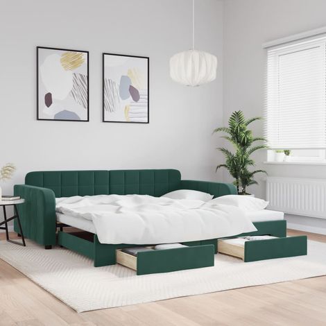 Sofá cama nido con cajones terciopelo verde oscuro 100x200 cm vidaXL (1/5)