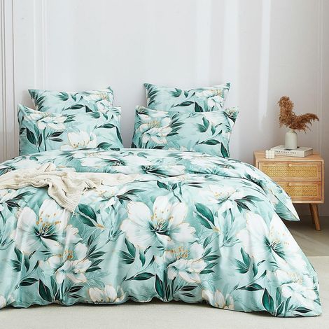 Bettwäsche-Set 155x220 cm mit 2 Kissenbezügen 80x80 cm, Mikrofaser, Blumenmuster