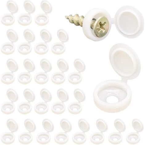 Lot de 100 cache-vis en plastique de 1.35 cm, caches décoratifs à clipser pour vis M4, blanc (1/5)