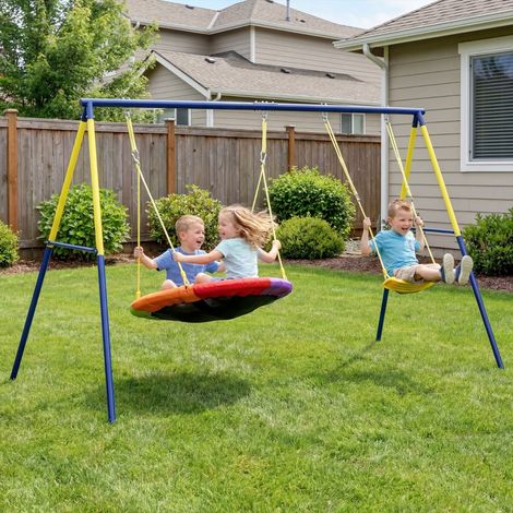 Schaukelgestell Schaukel-Set mit Nestschaukel Gurtschaukel verstellbarem Seil für 3-8 Jahre 265x160x178 cm Mehrfarbig (1/5)