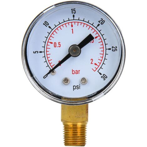 Manomètre mécanique 1/8" BSPT Connexion inférieure pour air, huile, eau (0-30 psi 0-2 bar) (1/5)