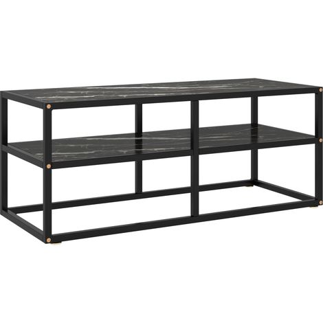 Meuble TV noir avec verre marbre noir 100x40x40 (1/5)