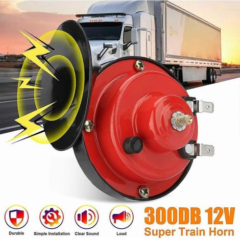 Online Store - Klaxon de train ultra puissant 12 V 300 dB étanche pour moto, voiture, camion, SUV, bateau, rouge (1/5)