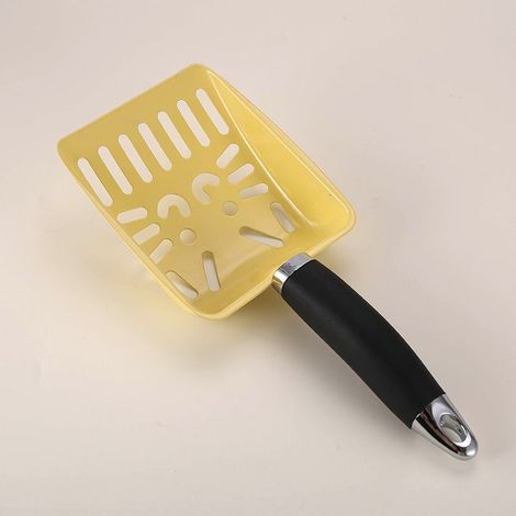 Pelle à litière pour chatons et chats, en acier inoxydable, avec manche ergonomique, facile à nettoyer, maille robuste, couleur jaune. (1/5)