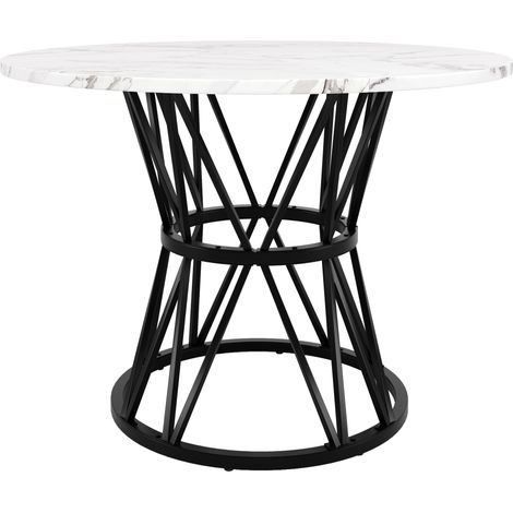 Tavolo da pranzo rotondo 100x76 cm con piano in MDF effetto marmo e gambe metalliche (1/5)