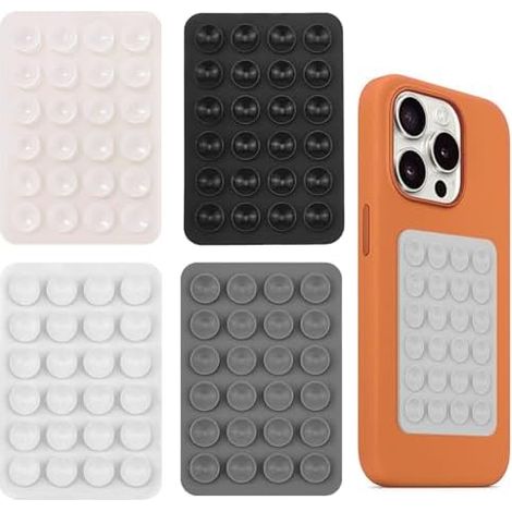 Ventouse Autocollante pour Multi Modèles 4 Pièces, Silicone Ventouse Telephone, Support de Téléphone Portable, Antidérapant pour Selfies et Vidéos (Noir/Gris/Blanc/Beige) (1/4)