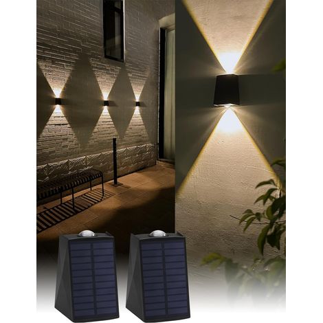 pezzi - Luci solari da parete per esterni con movimento verso l'alto e verso il basso - impermeabili - per casa e porta - bianco caldo 3000K - alimentate a energia solare - dal tramonto all'alba (1/5)