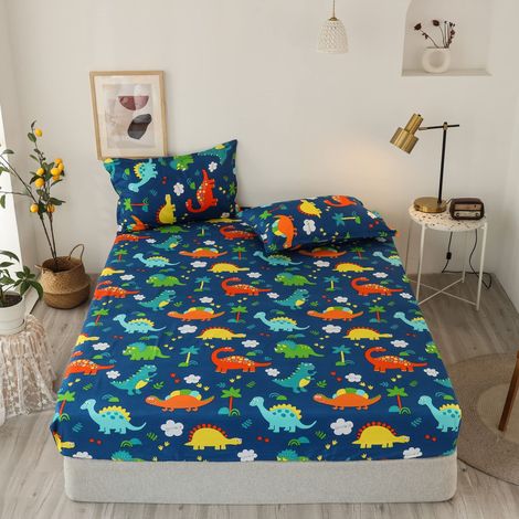 Parure de lit pour enfant 140x200 cm Motif dinosaure avec élastique pour garçons Dino Parure de lit adaptée pour des matelas jusqu'à 30 cm (1/5)