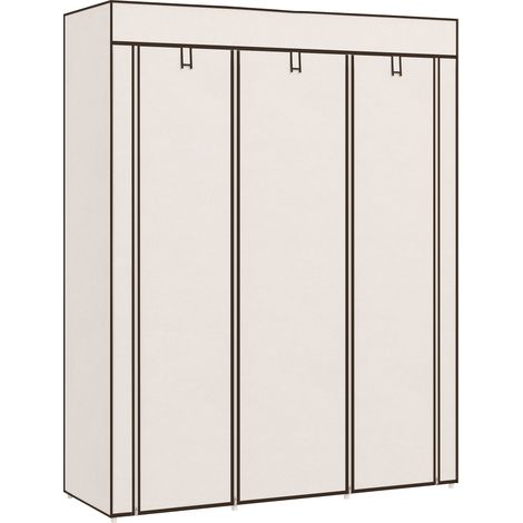 Armario de tela plegable ropero portátil con 8 estantes y 2 barras para colgar 125x43x162.5 cm Crema