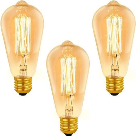 Ampoule Vintage E27 ST64 Dimmable 40 W 2200 K Blanc Chaud 400 lm 220 V – Lot de 3 Lampes à Filament Rétro pour Éclairage Décoratif (1/4)