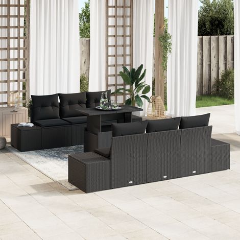 Ensemble de Canapé de Jardin 7 Pièces avec Coussins en Poly Rattan Noir vidaXL (1/5)